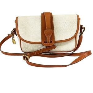 VINTAGE Dooney & Bourke White Pebbled Leather Saddle/Crossbody Bag